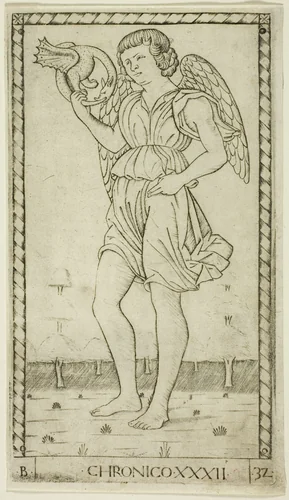 Genius of Time, plate 32 from Genii and Virtues by Master of the E-Series Tarocchi, print, 1460-1470