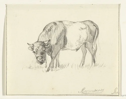 Grazende stier, naar links by Jean Bernard, drawing, 1775-1833