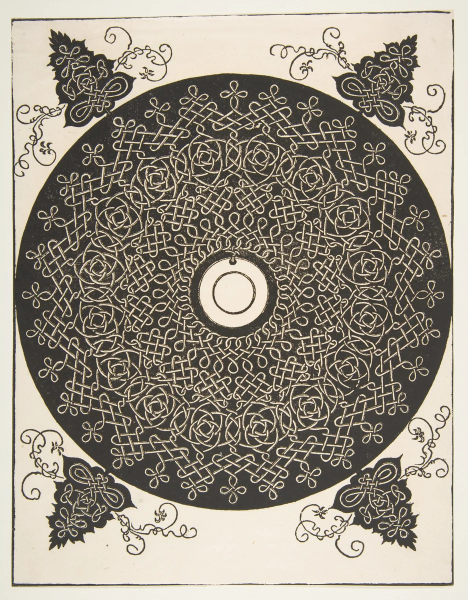 “The Fourth Knot”. Interlaced Roundel with a Round Medallion in its Center by Albrecht Dürer, print, 1500-1521