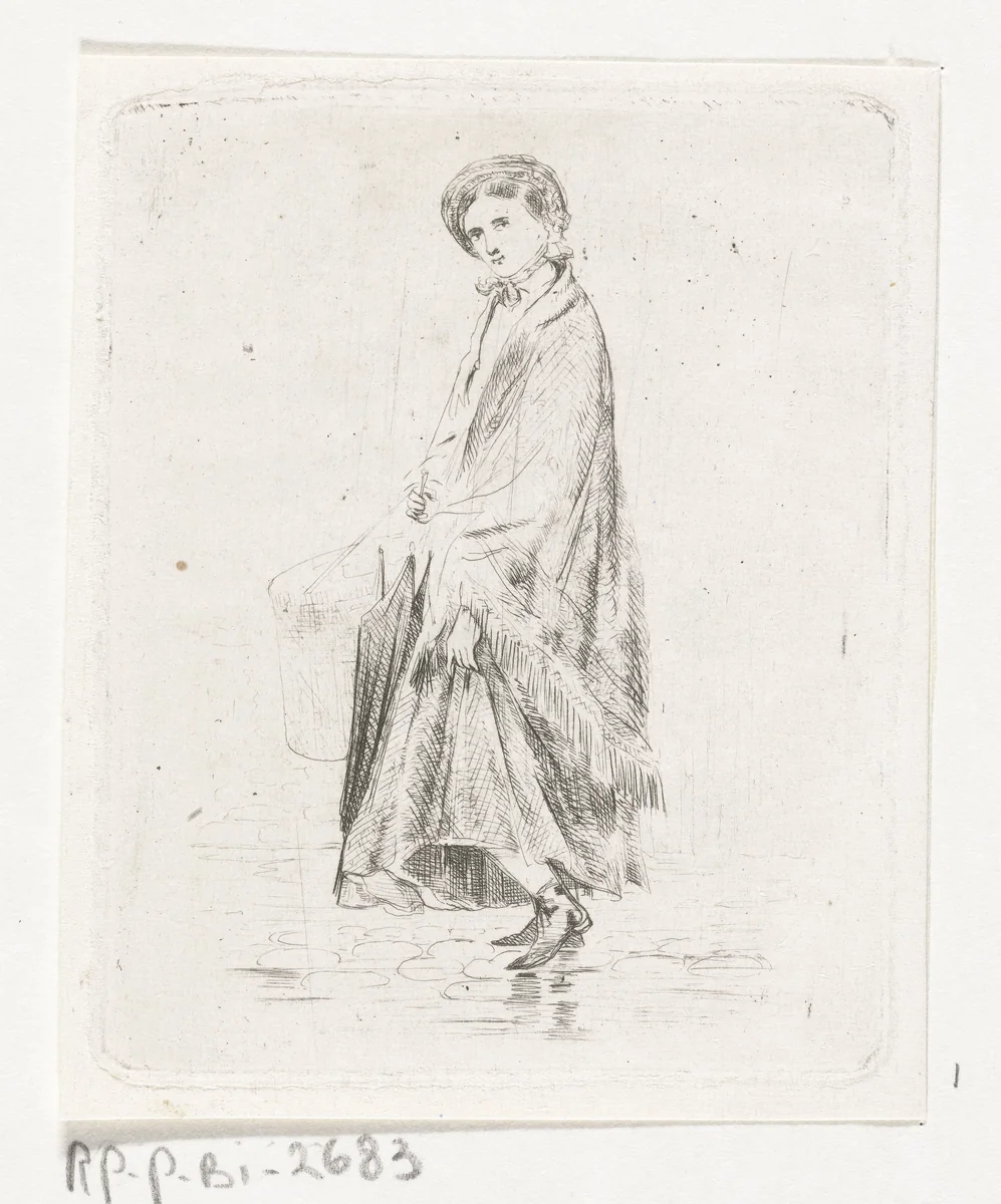 Vrouw met hoedendoos by Karel Frederik Bombled, print, 1832-1902