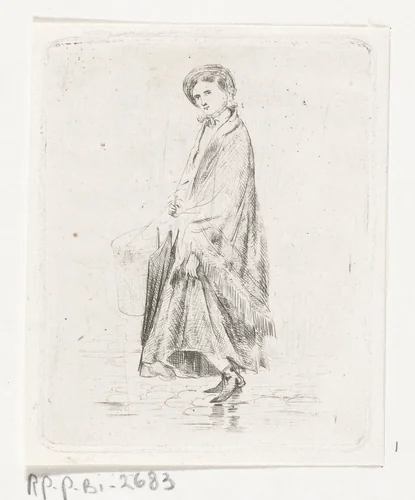 Vrouw met hoedendoos by Karel Frederik Bombled, print, 1832-1902