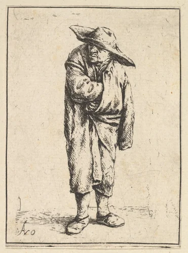 Peasant Wrapped in his Cloak by Adriaen van Ostade, print, 1610-1685