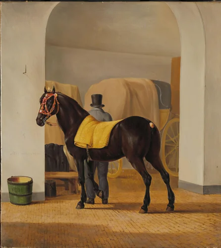 Adriaan van der Hoop’s Trotter ‘De Rot’ at the Coach House by Anthony Oberman, painting, 1828