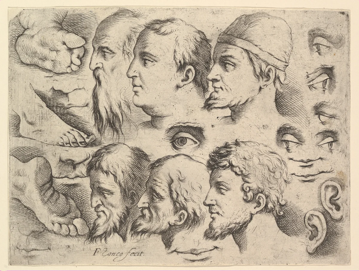 Six Heads, Three Feet, Two Ears, Six Eyes, Four Lips by Battista Franco, print, 1510-1561