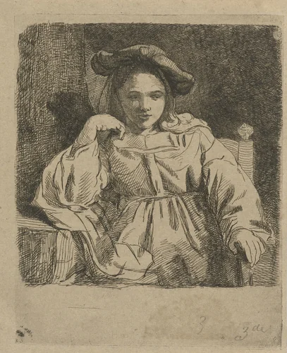 Zittend meisje by David van der Kellen, print, 1814-1859