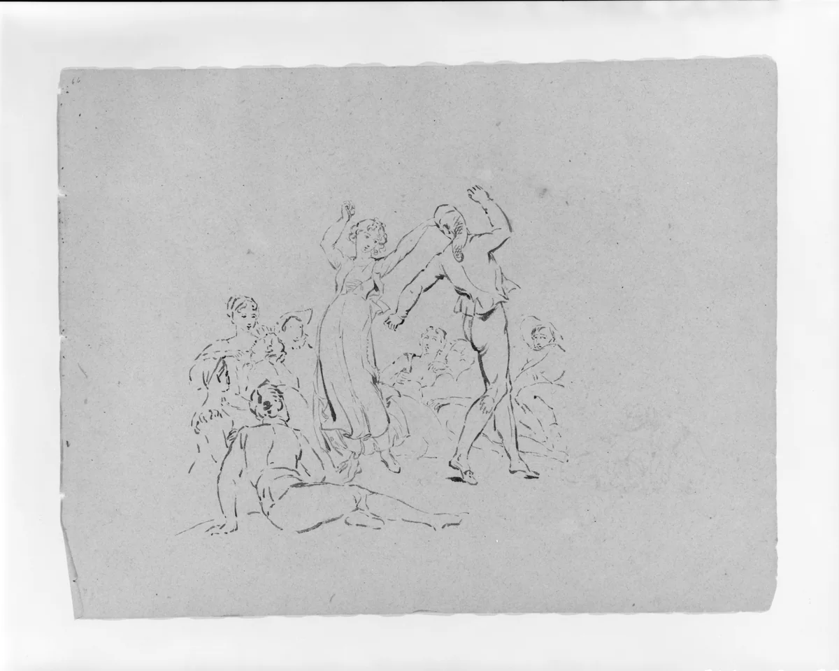 Man and Woman Dancing with People Watching (from Sketchbook) by Thomas Sully, artwork, 1810-1820