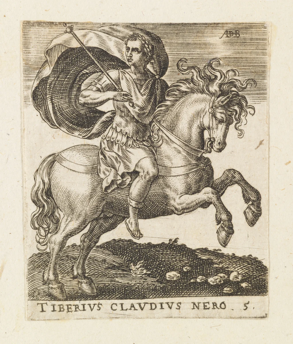 Tiberius Claudius Nero, from "Twelve Caesars on Horseback" by Abraham de Bruyn, print, 1560-1592