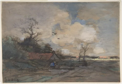 Landscape with a Cottage by Théophile de Bock, drawing, 1865-1904