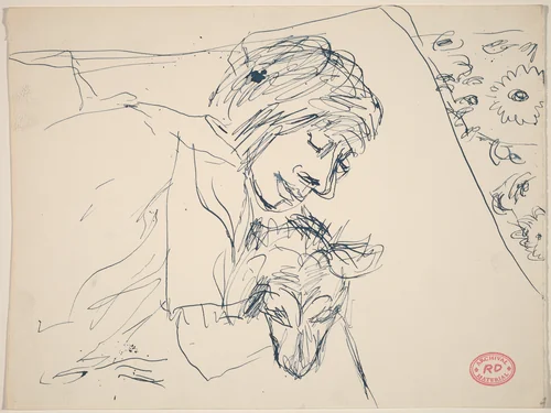 Untitled [woman holding a dog] by Richard Diebenkorn, drawing, 1955-1967