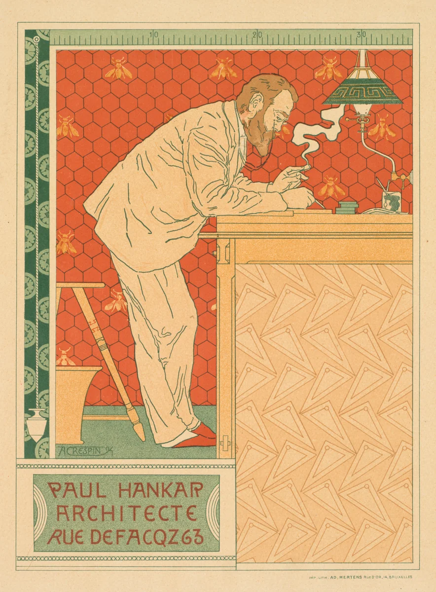 Les Maitres de l'Affiche, Pl. 91: Paul Hankar, Architecte rue defacqz 63 by Adolphe Crespin, print, 1889-1899