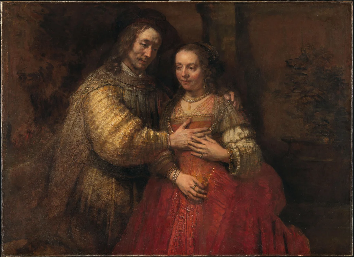Isaac and Rebecca, Known as ‘The Jewish Bride’ by Rembrandt van Rijn, painting, 1665-1669