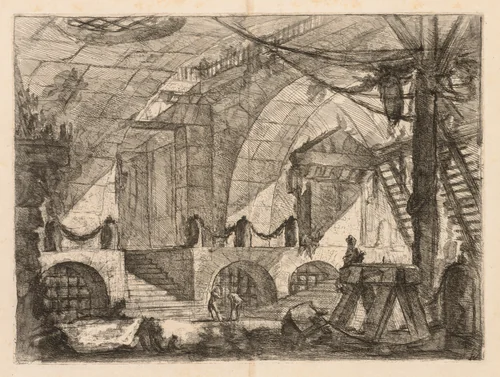The Prisons: An Arched Chamber with Posts and Chains by Giovanni Battista Piranesi, print, 1745-1750