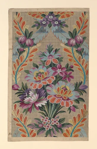 Mise-en-carte (Point-paper) by France, Lyon, textile, 1760-1790