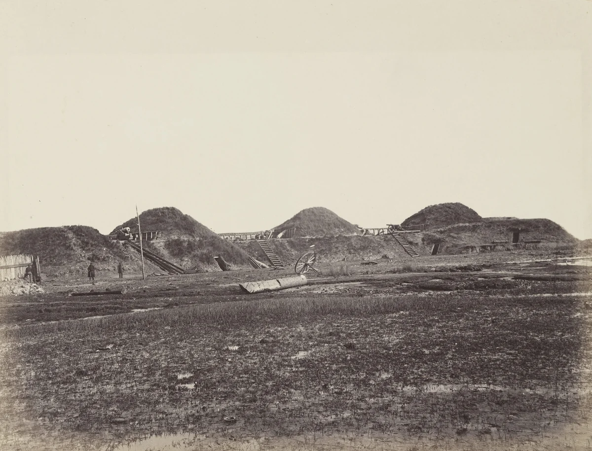 Three first traverses on land end, Fort Fisher, N.C by Timothy O'Sullivan, Alexander Gardner, photograph, 1865