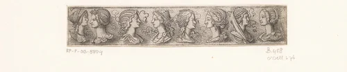 Fries met acht bustes van vrouwen by Unknown, print, 1524-1562