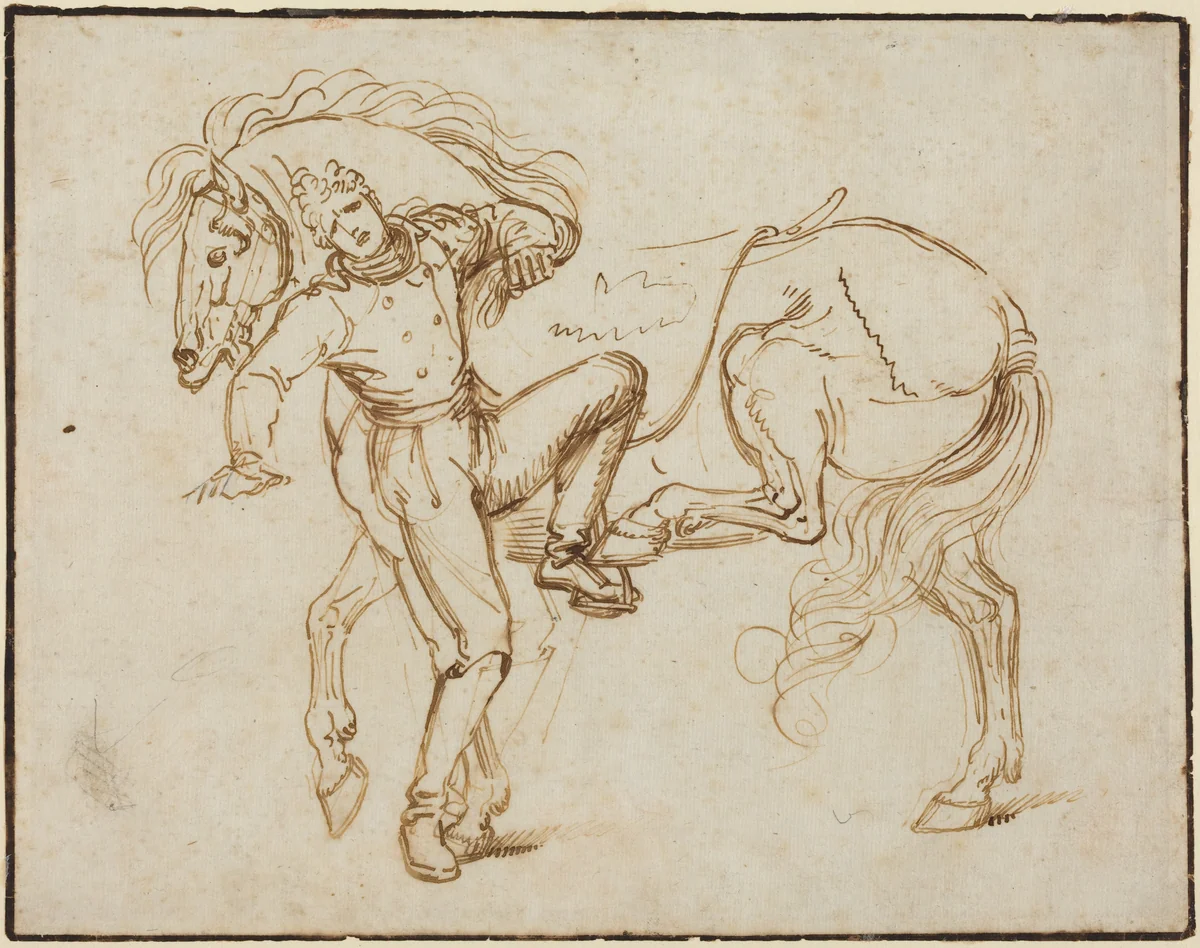 Cavalryman Mounting a Horse by Luigi Sabatelli, drawing, 1772-1850