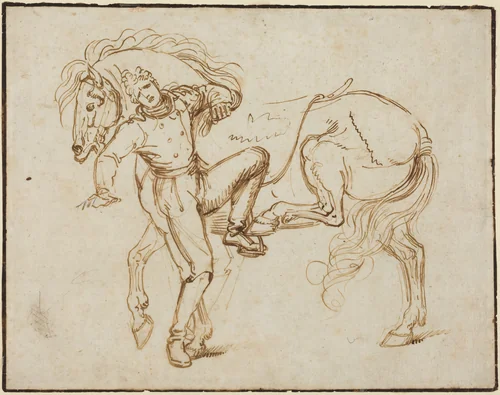 Cavalryman Mounting a Horse by Luigi Sabatelli, drawing, 1772-1850