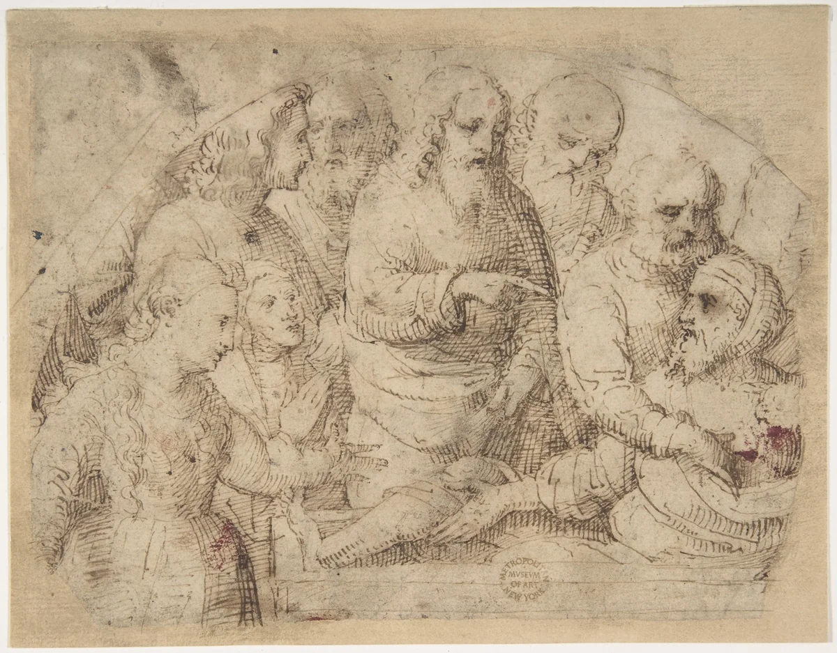 Raising of Lazarus by Lorenzo Lotto, drawing, 1480-1556