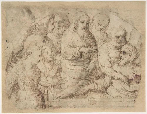 Raising of Lazarus by Lorenzo Lotto, drawing, 1480-1556