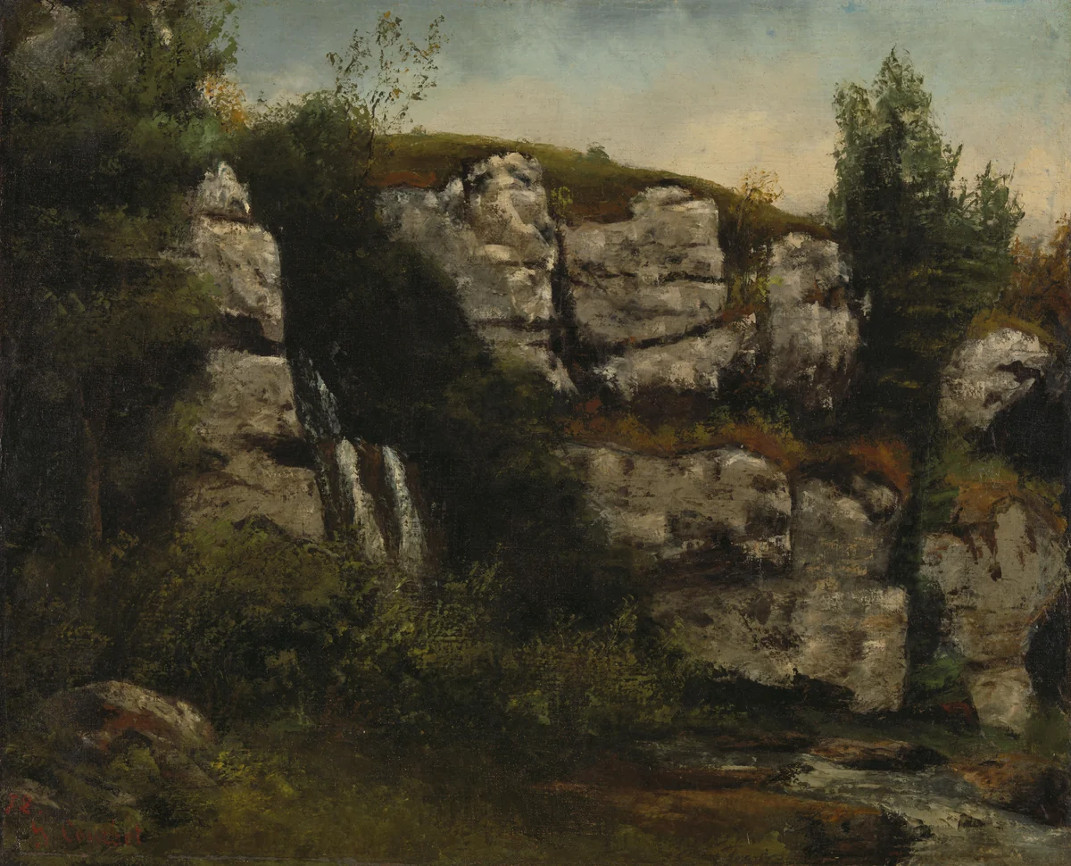 Landscape with Rocky Cliffs and a Waterfall by Gustave Courbet, painting, 1872