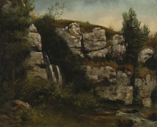 Landscape with Rocky Cliffs and a Waterfall by Gustave Courbet, painting, 1872