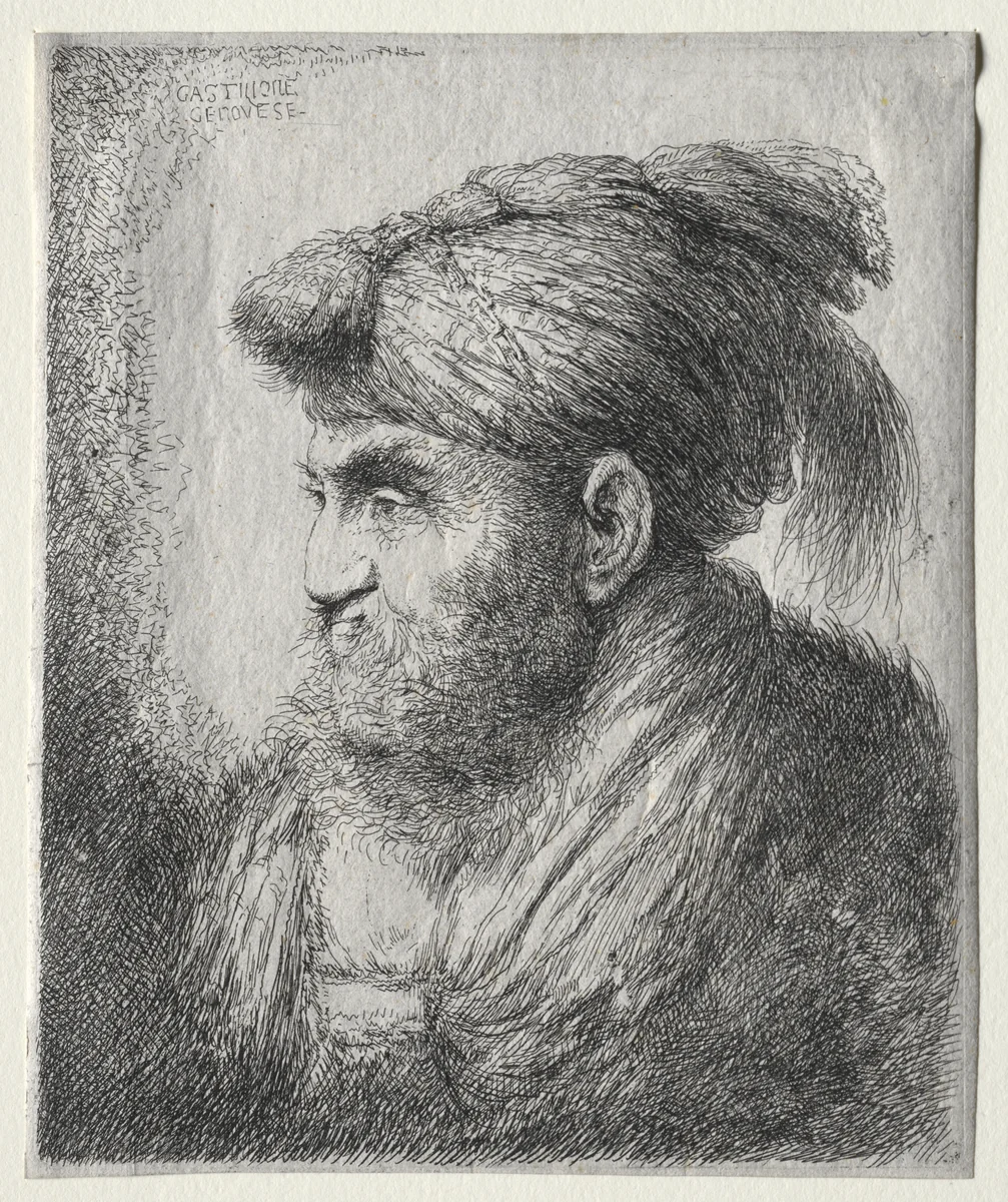 Head of a Man in Oriental Turban by Giovanni Benedetto Castiglione, print, 1645-1655