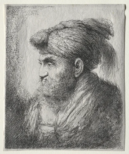 Head of a Man in Oriental Turban by Giovanni Benedetto Castiglione, print, 1645-1655