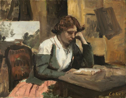 Woman Reading in the Studio by Jean-Baptiste-Camille Corot, painting, 1868