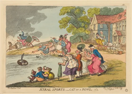 Rural Sports. Cat in a Bowl. No.1 by Thomas Rowlandson, print, 1811