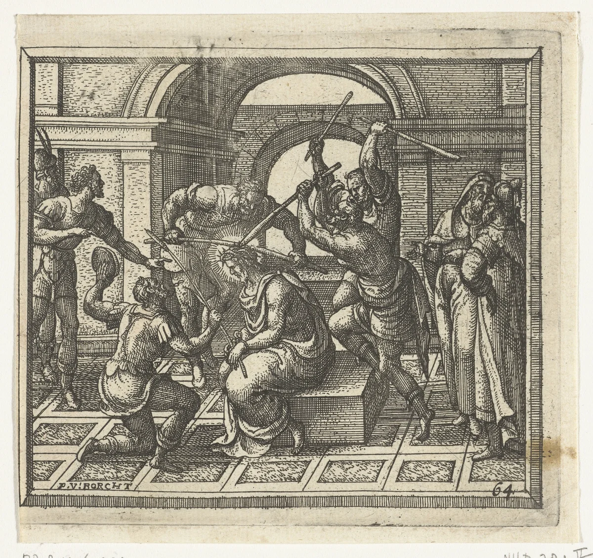 Christus gekroond en geslagen by Unknown, print, 1582-1592