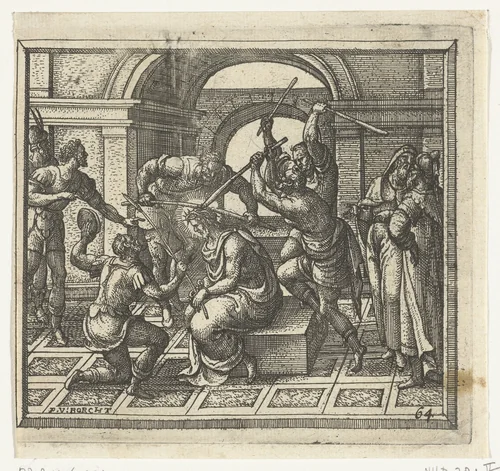 Christus gekroond en geslagen by Unknown, print, 1582-1592