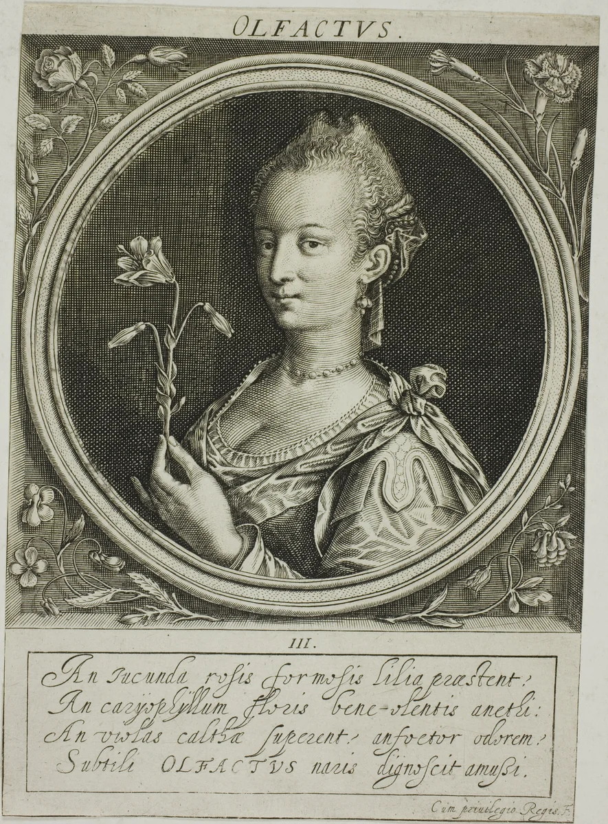 Smell, plate three from The Five Senses by Jacob van der Heyden, print, 1593-1645