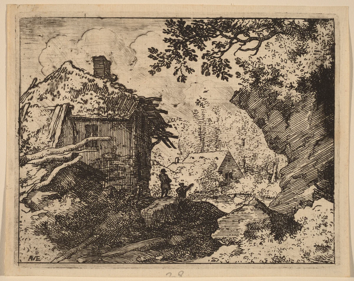 Straw Hut Seen from Behind by Allart van Everdingen, print, 1645-1656