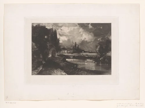 Landschap met een watermolen by David Lucas, print, 1812-1830