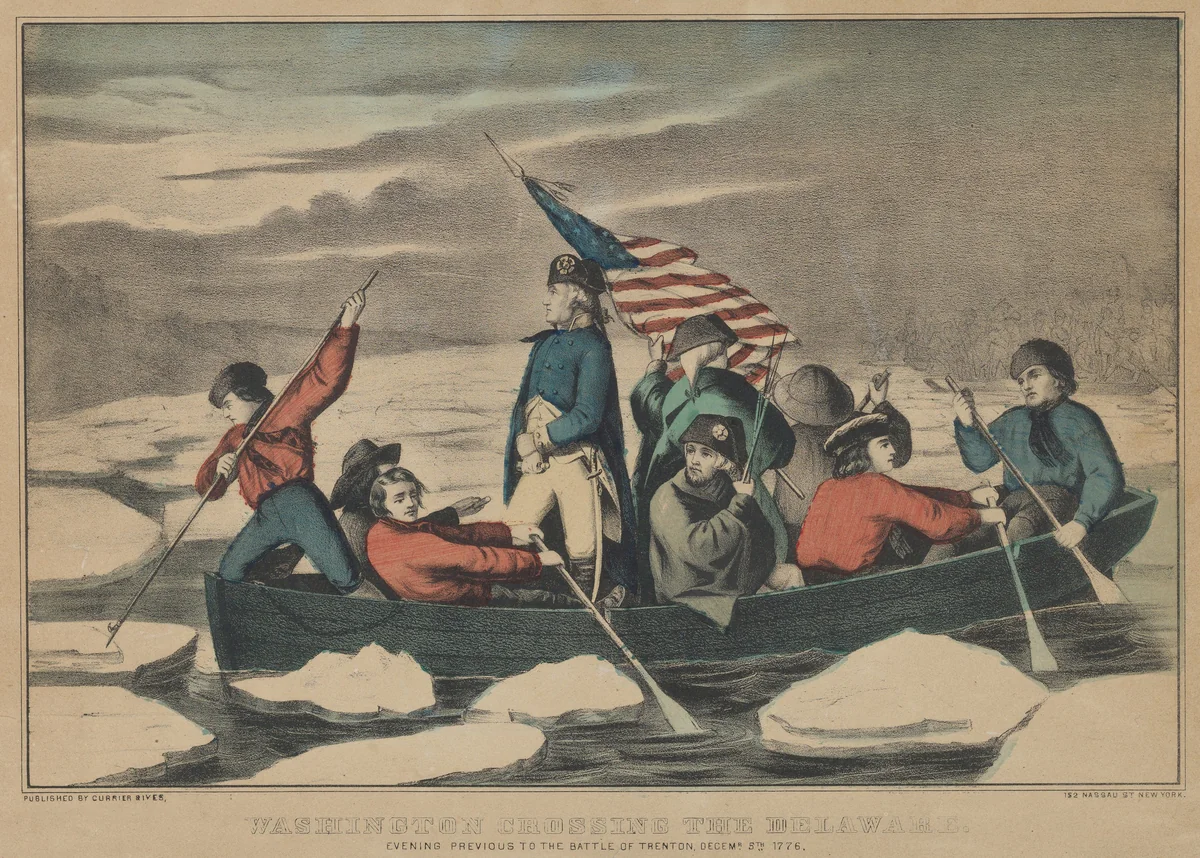 Washington Crossing the Delaware – Evening Previous to the Battle of Trenton, December 5th, 1776 by Currier & Ives, print, 1857-1871