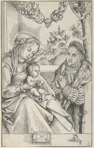 Frederick the Wise in Prayer before the Virgin and Child by Lucas Cranach, print, 1490-1553