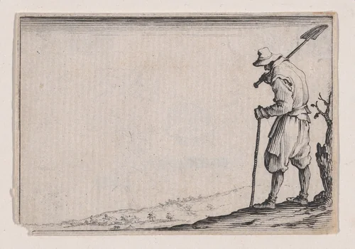 Le Paysan Portant sa Pelle sur L'Épaule (The Peasant Carrying his Shovel on his Shoulder), from Les Caprices Series A, The Florence Set by Jacques Callot, print, 1617
