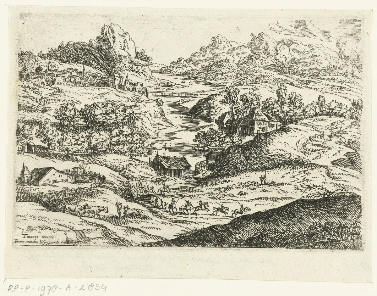 Landschap met ruiters by Lucas van Uden, print, 1605-1673