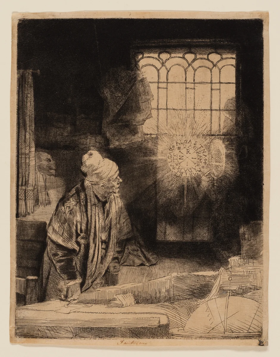A Scholar in His Study (Faust) by Rembrandt van Rijn, print, 1647-1657