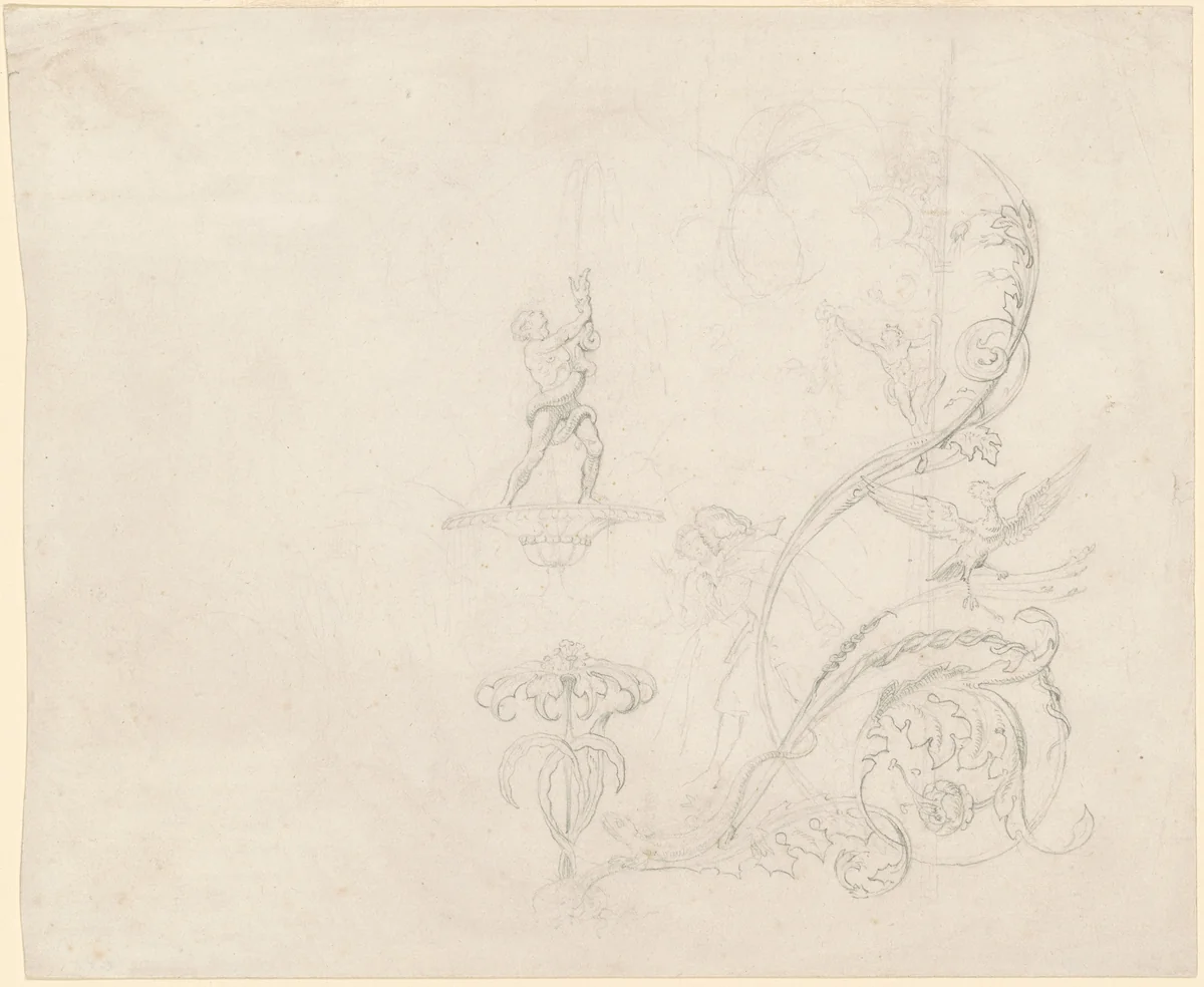 Studies of Fountain Decorations by Emanuel Leutze, drawing, 1845-1865