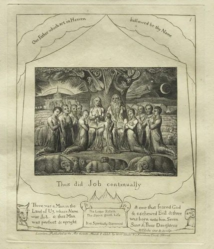 The Book of Job: Pl. 1, Thus did Job continually by William Blake, print, 1825