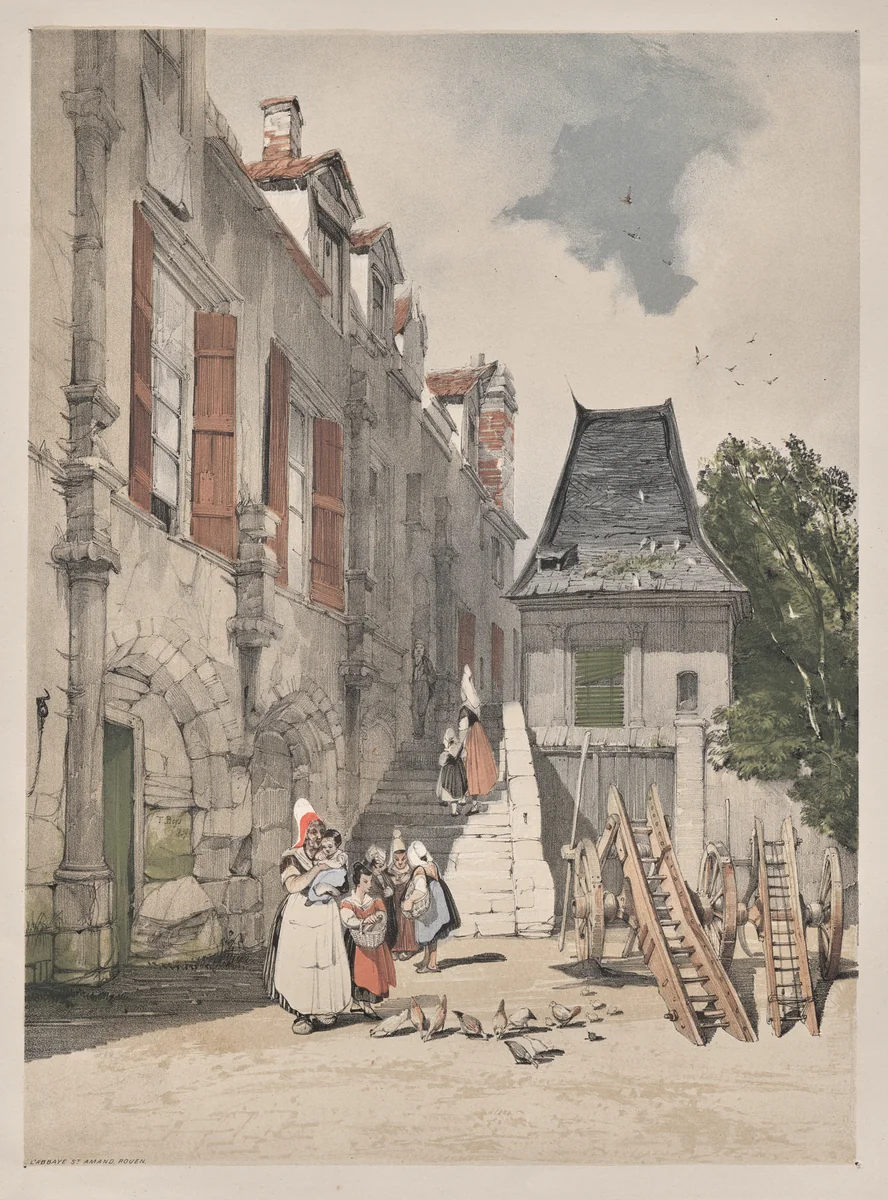 Picturesque Architecture in Paris, Ghent, Antwerp, Rouen: L'Abbaye St. Amand, Rouen, France by Thomas Shotter Boys, other, 1839