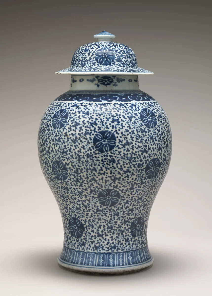 Blue and White Jar with Cover by Chinese Qing Dynasty, decorative art, 1700-1799