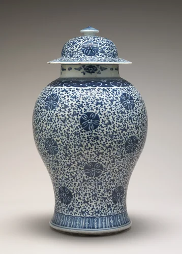 Blue and White Jar with Cover by Chinese Qing Dynasty, decorative art, 1700-1799