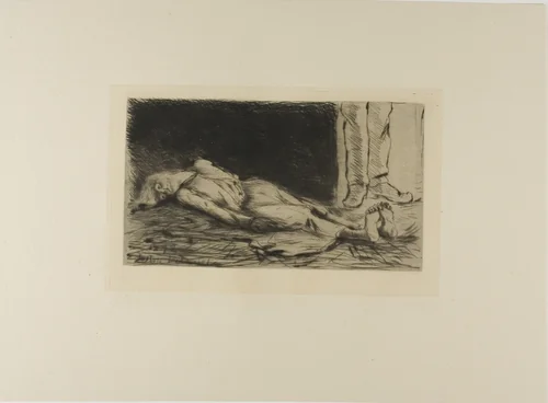 Plate from l'Assommoir (woman lying on floor) by Gaston La Touche, print, 1878