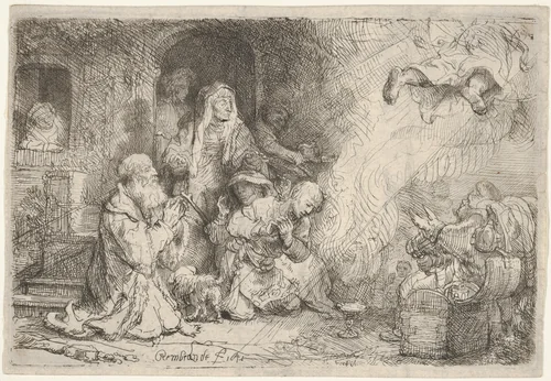 The Angel Leaving the Family of Tobias by Rembrandt van Rijn, print, 1641