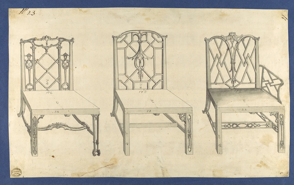 Chinese Chairs, in Chippendale Drawings, Vol. I by Thomas Chippendale, drawing, 1753