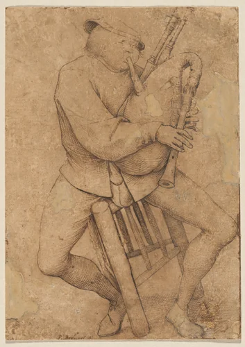 The Bagpipe Player by Pieter Bruegel, drawing, 1562-1563