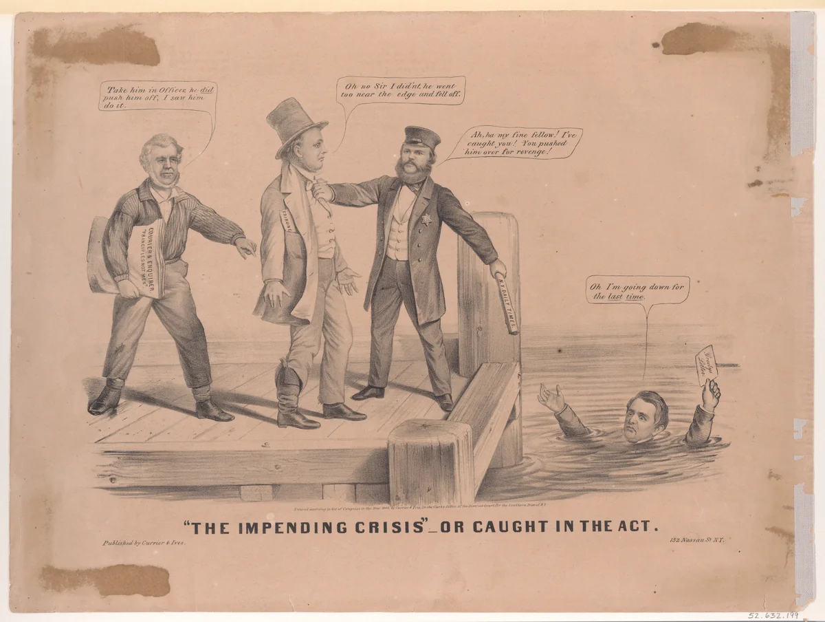 "The Impending Crisis" – Or Caught in the Act by Louis Maurer, print, 1860