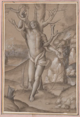 Saint Sebastian by Gerolamo Giovenone, drawing, 1520-1530